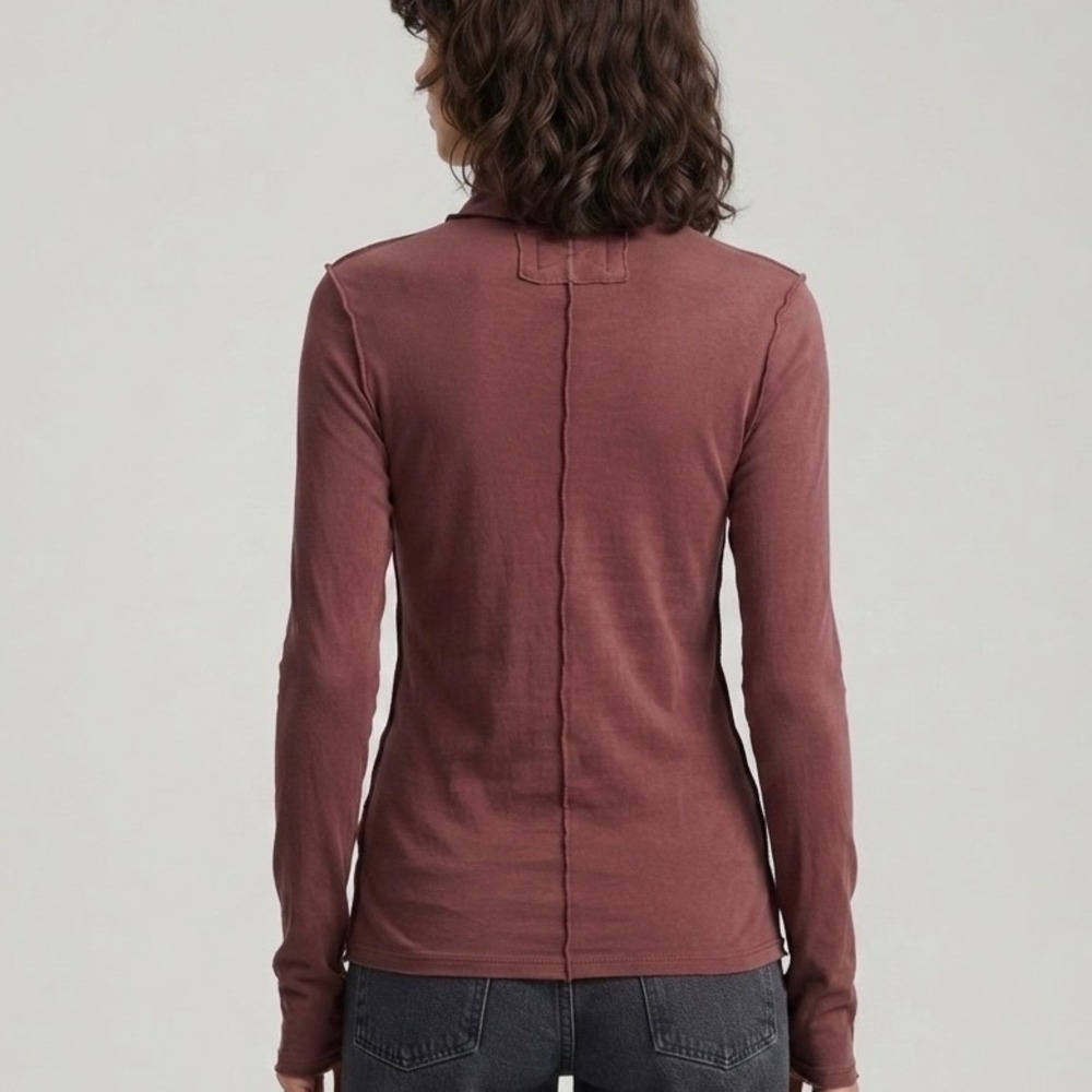 We The Free People Burgundy Ribbed Turtleneck Exposed Seam Long Sleeve Top M